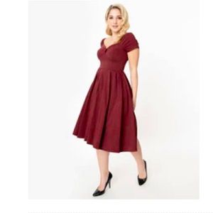 Unique Vintage 1950s Burgundy Sweetheart Midge Swing Dress